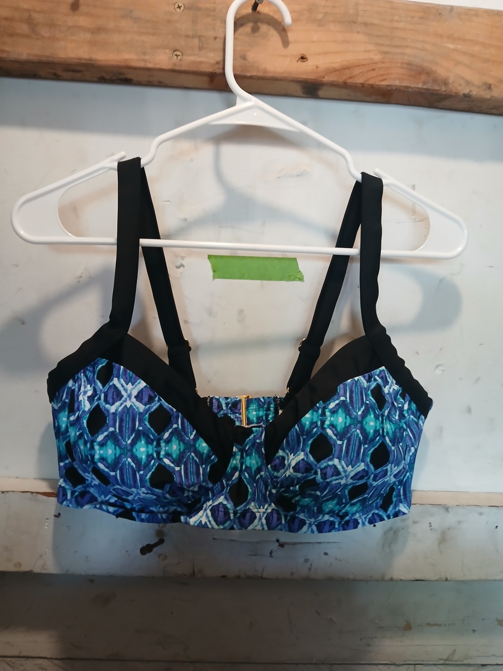 Ava & Viv Blue Teal Patterned Underwire Bikini Top with Black Trim Size 14